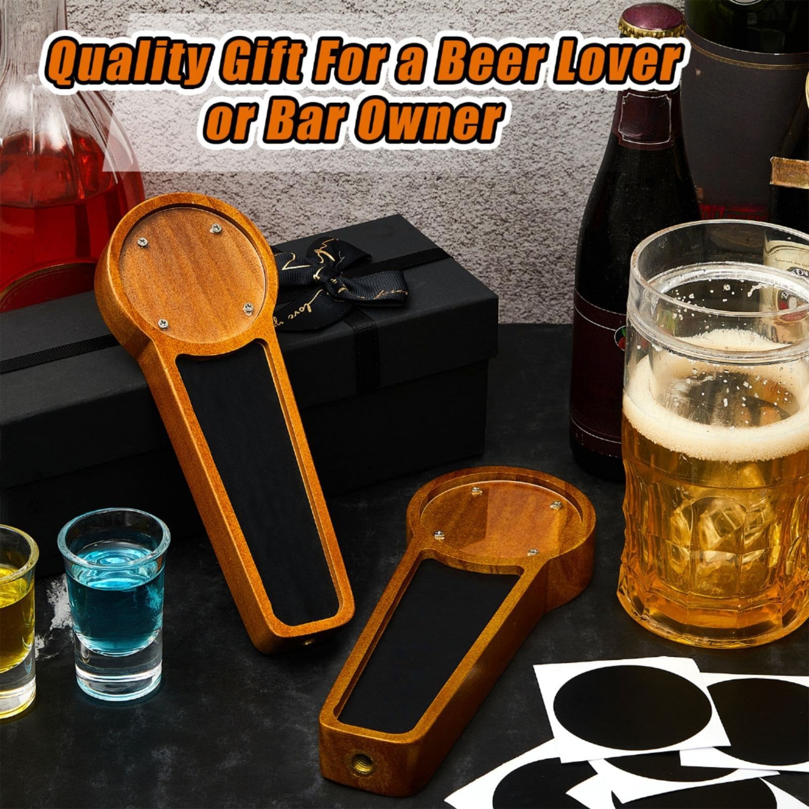 4 Pcs Wooden Chalkboard Beer Tap Handle for as shown in pictures, Brown