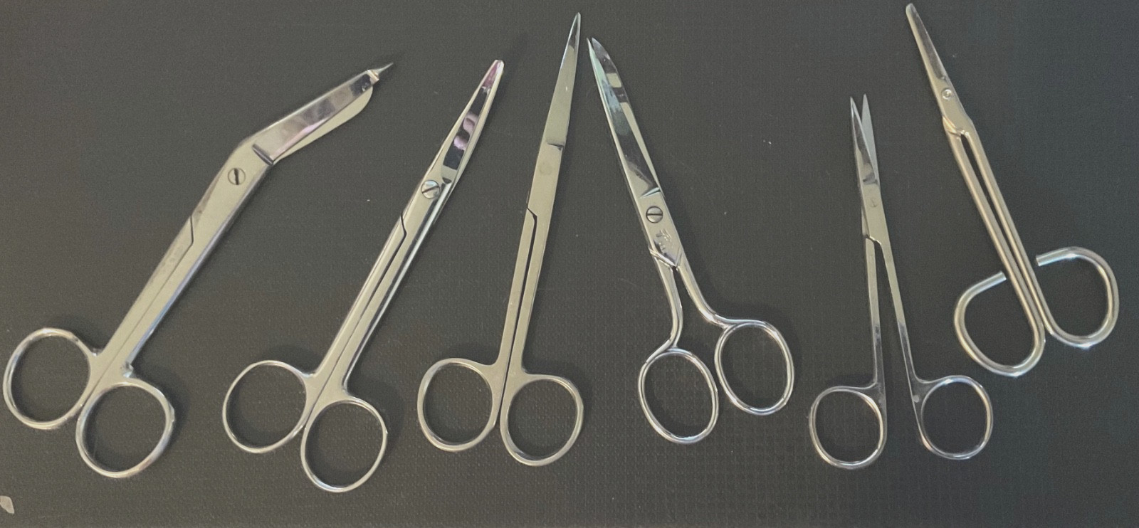 Lot of 6 Stainless Steel Scissors Medical, Craft, Sewing -various sizes as shown