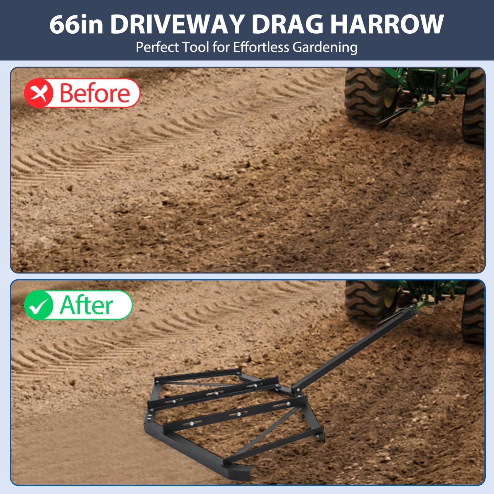 GRAVEE 74″ Drag Harrow Steel Tow Behind Driveway Grader with Adjustable Bars