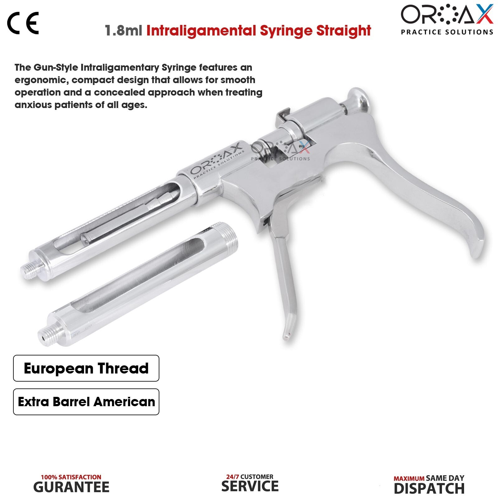 Dental Anesthetic Syringe Intraligamental Gun 1.8ML Injection AMR + EUR Threads
