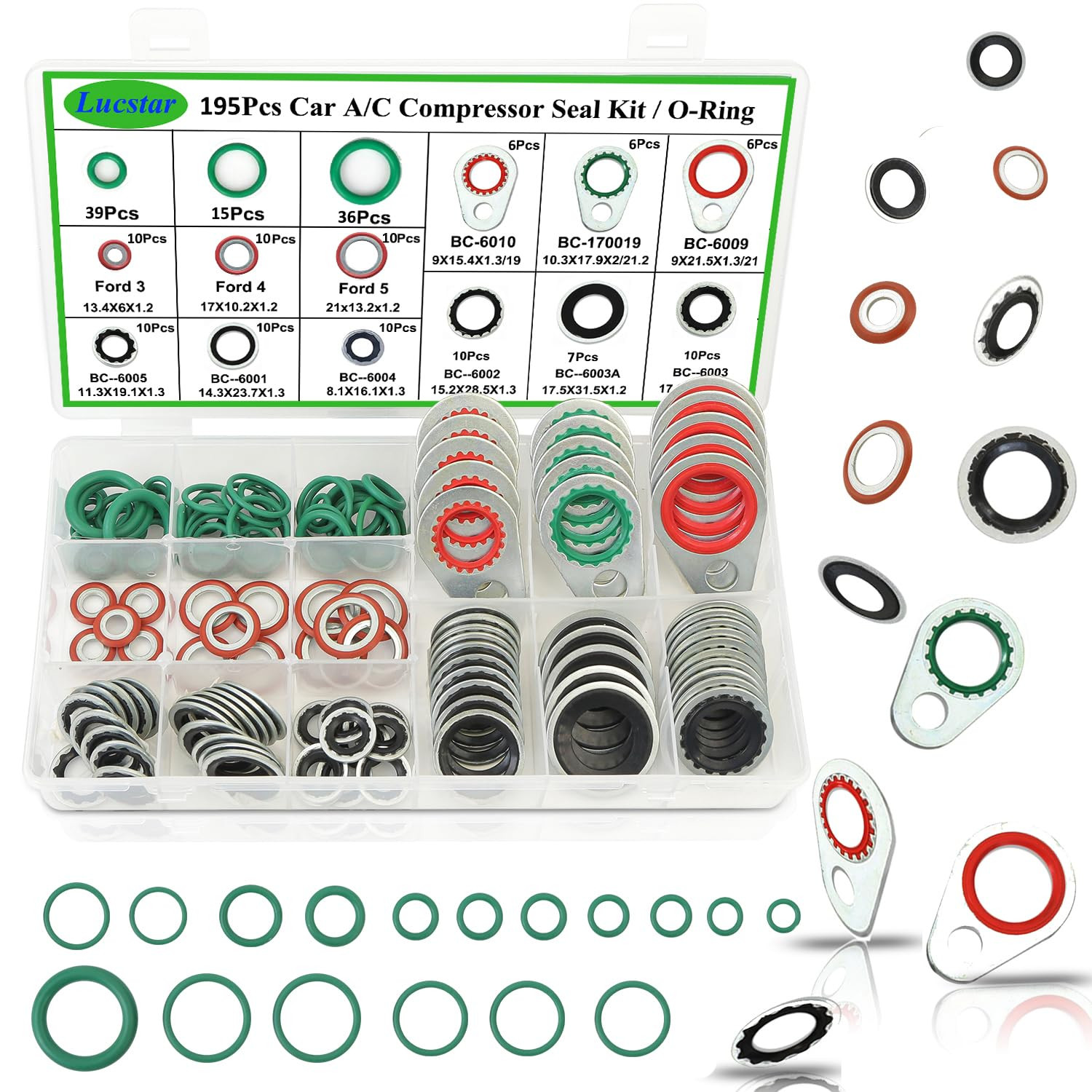 195 PCS AC Seal Kit O-Ring Gasket Assortment Automotive Air Conditioning R134a