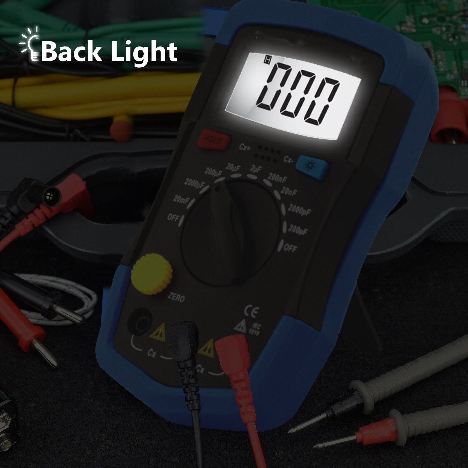 Handheld Capacitor Tester Multimeter Capacitance Meter 200pF-20mF Back Light