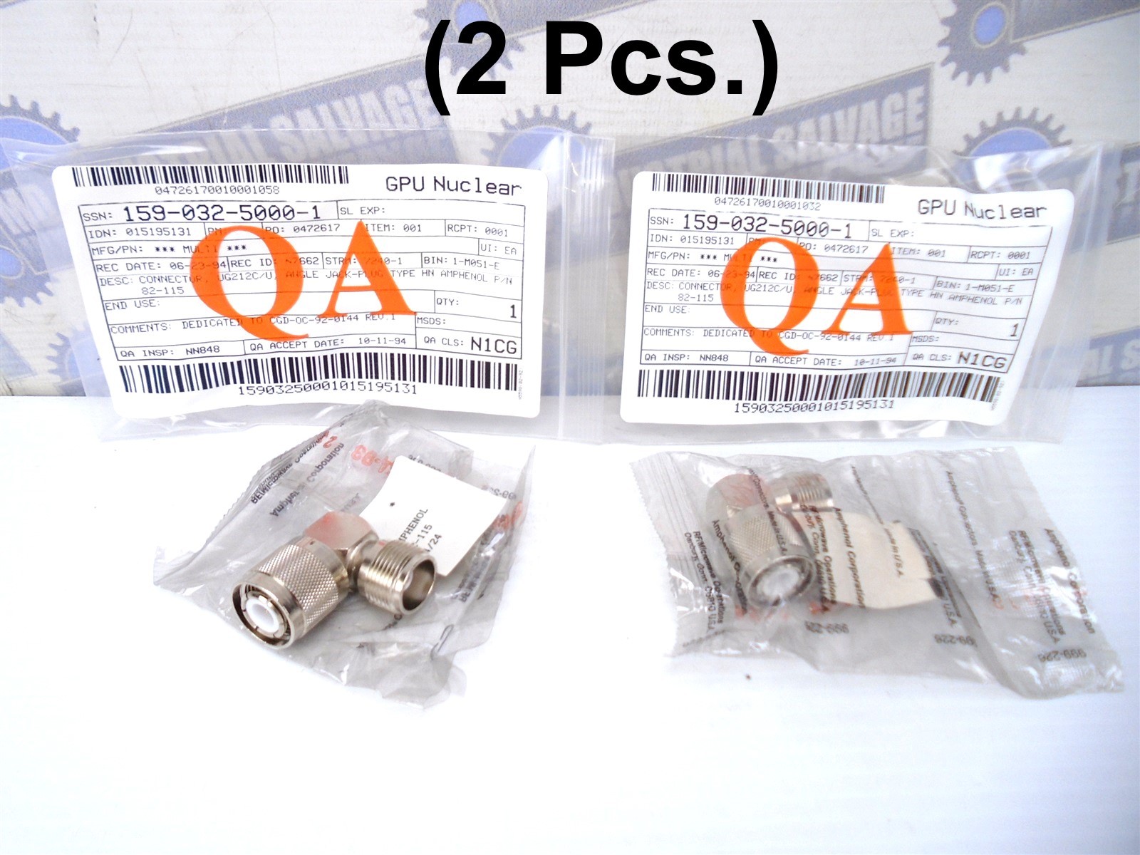 (2 Pcs) AMPHENOL – PN: 82-115 – UG212C/U – 90° ANGLE JACK-PLUG CONNECTOR -(NEW)