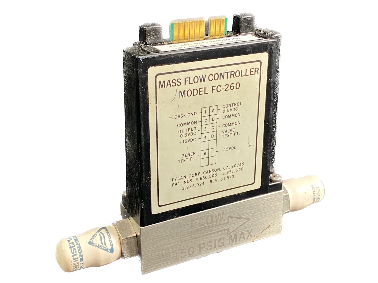 TYLAN Model FC-260 200SCCM SiH4 150 PSIG Max Mass Flow Controller Calibrated