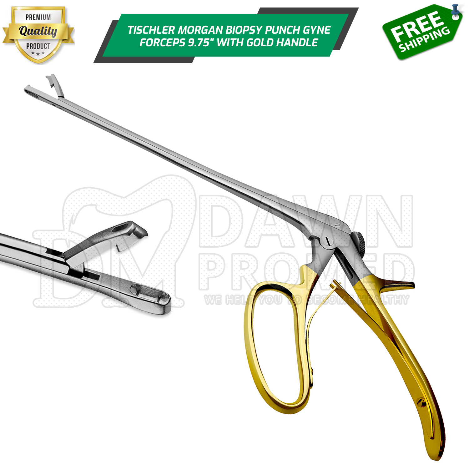 Tischler Morgan Biopsy Forceps 3mmx7mm Bite with Gold Handle OB-GYN German Grade