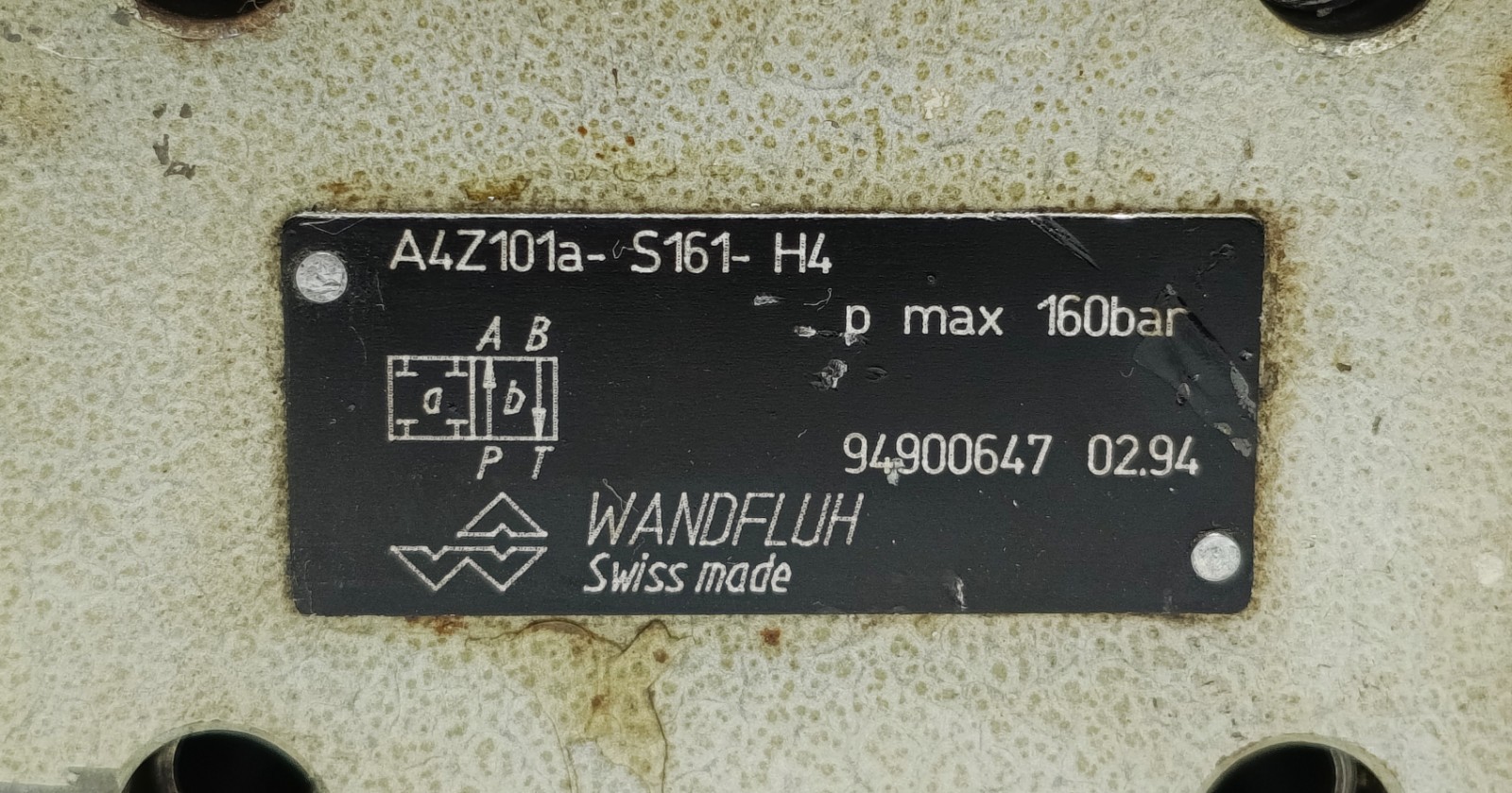 WANDFLUH A4Z101a S161 H4 Solenoid Operated Spool Valve 160 Bar NG6 Used Surplus