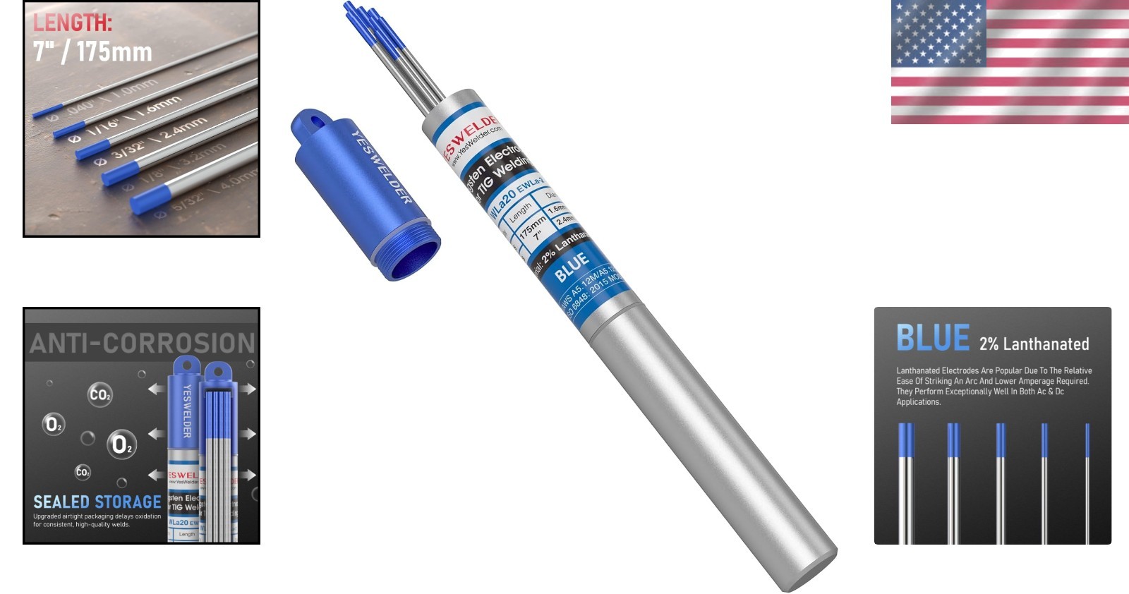 AWS Certified 2% Lanthanated Tungsten Electrodes – 10 Pack – Effortless Arc Blue