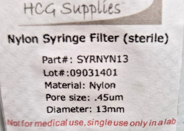 Syringe Filters – Pack of 100 – .45 microns – 13mm diameter – Slip-on tip