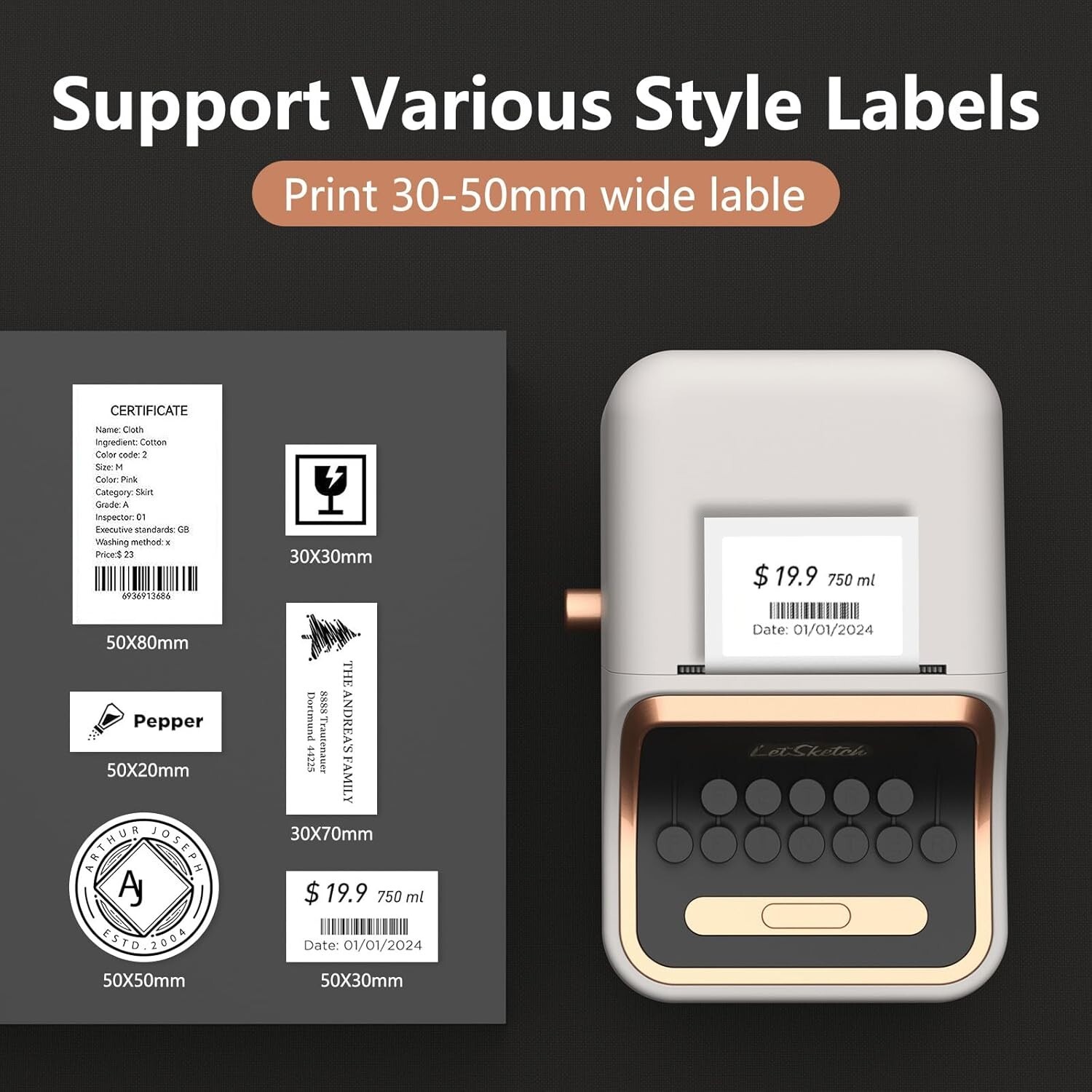 Wireless Mini Retro Label Maker Machine with Tape,Bluetooth Portable Thermal Sti