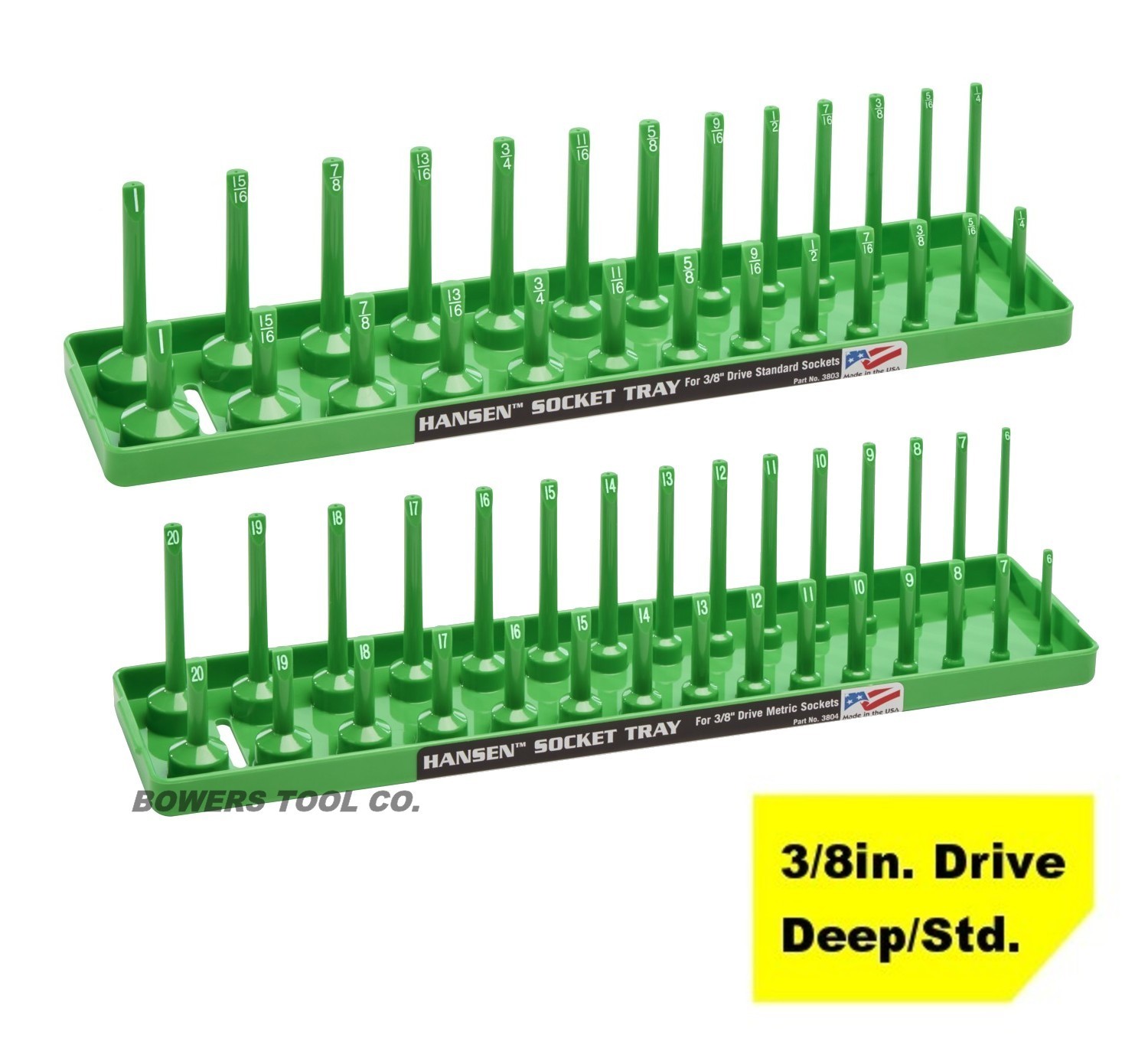 Hansen 6pc Socket Organizer Tray Rack Holder Metric SAE 1/4″ 3/8″ 1/2″ Green