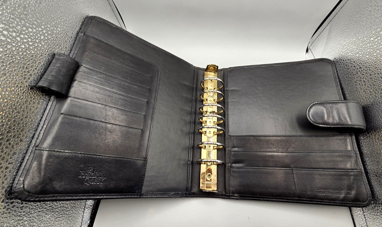 Franklin Quest Black Leather Planner 7 Ring Binder Made in USA