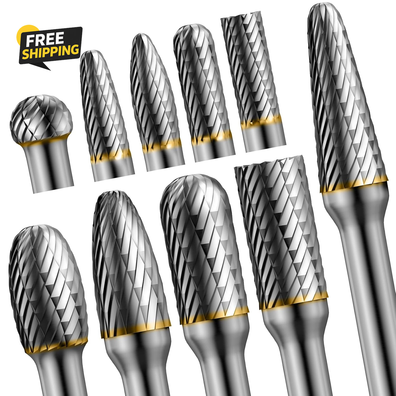 10Pcs Die Grinder Bits W/ 1/4″ Shank, Tungsten Carbide Burr Set for Metal Steel