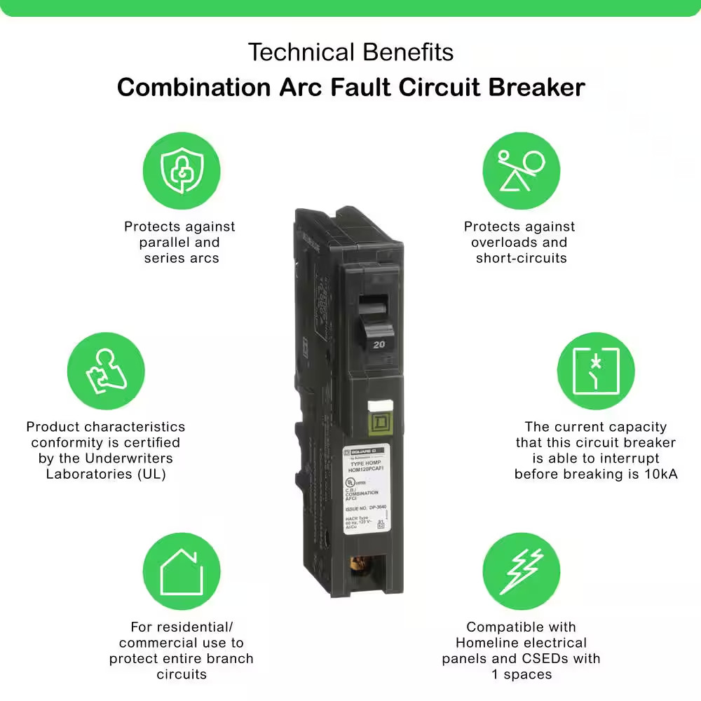 Square D Homeline 20 Amp AFCI Breaker 1 Pole Plug On Neutral Circuit Breaker