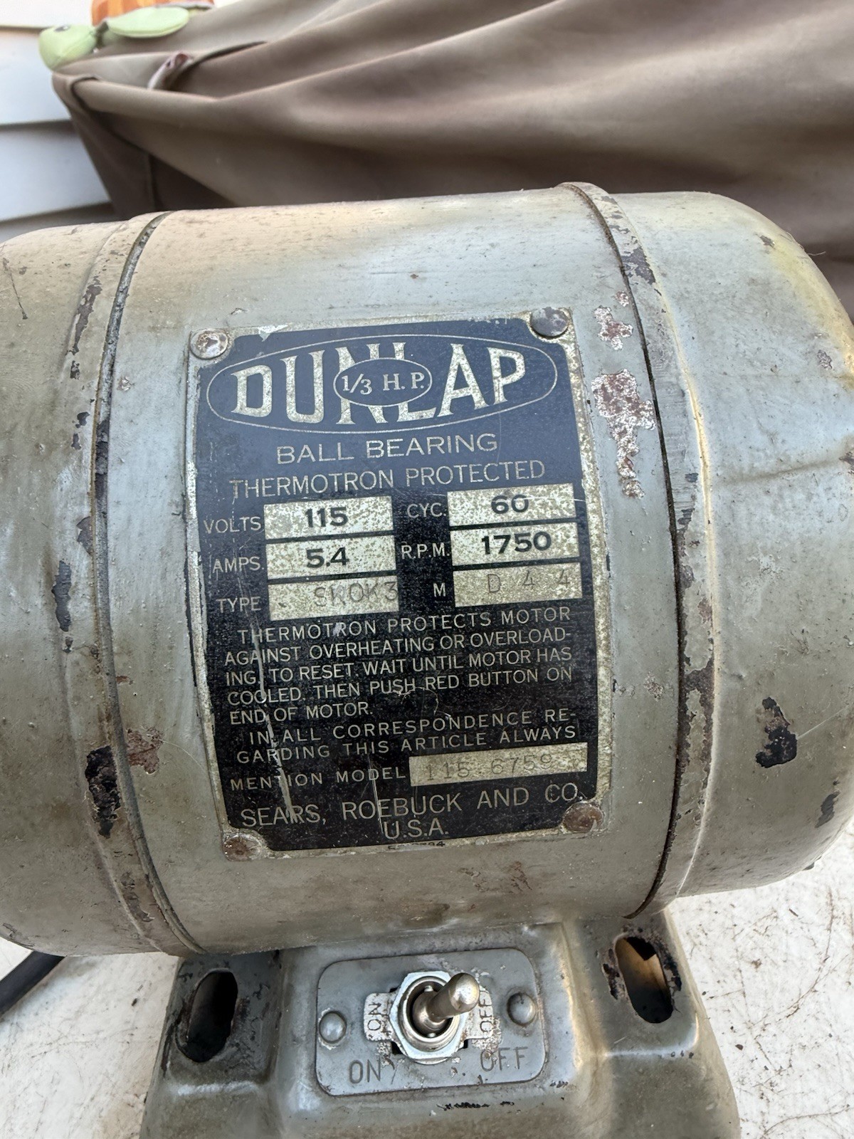 Dunlap 1/3 Hp Electric Motor 1750 RPM 115V 5.4 AMP Model 115.6759 Working Great