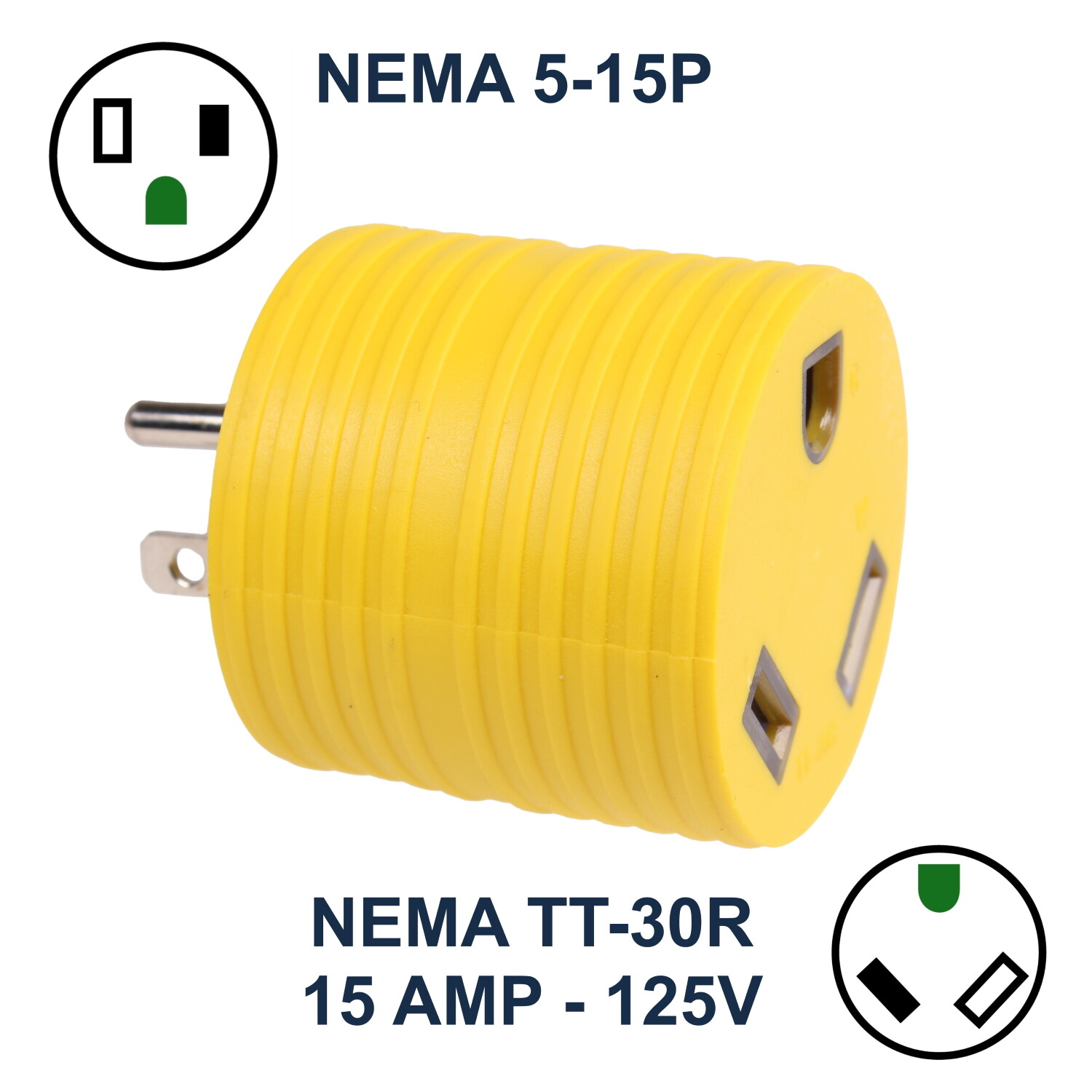 Power Adapter 3 prong 15 amp Male to 30 amp 110 female TT30R to 5-15P, Mini Size