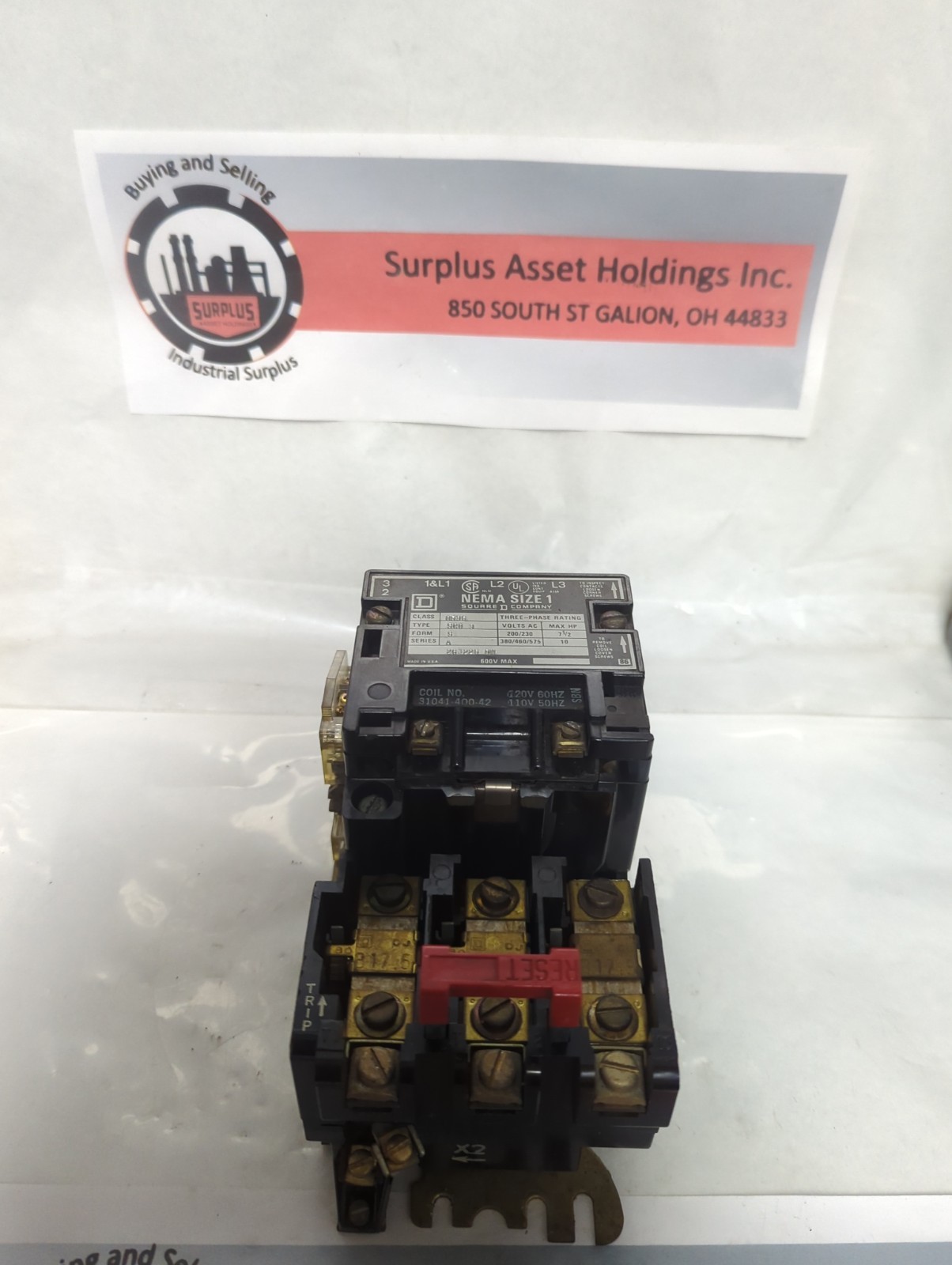 SQUARE D,8536-SCO 3,MOTOR STARTER SIZE 1 SERIES A PRE-OWNED
