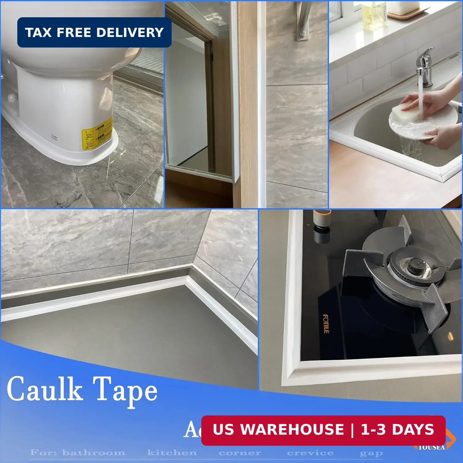 TOUSEA Professional Waterproof Caulk Strip – Self Adhesive White Sealing Tape fo