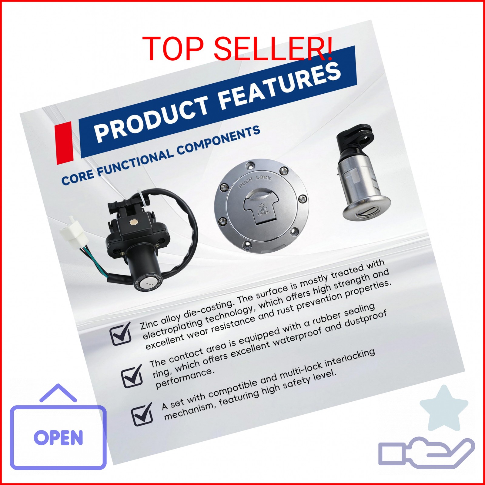 waltyotur Ignition Switch Fuel Gas Cap Seat Lock Key Set Replacement for Honda C