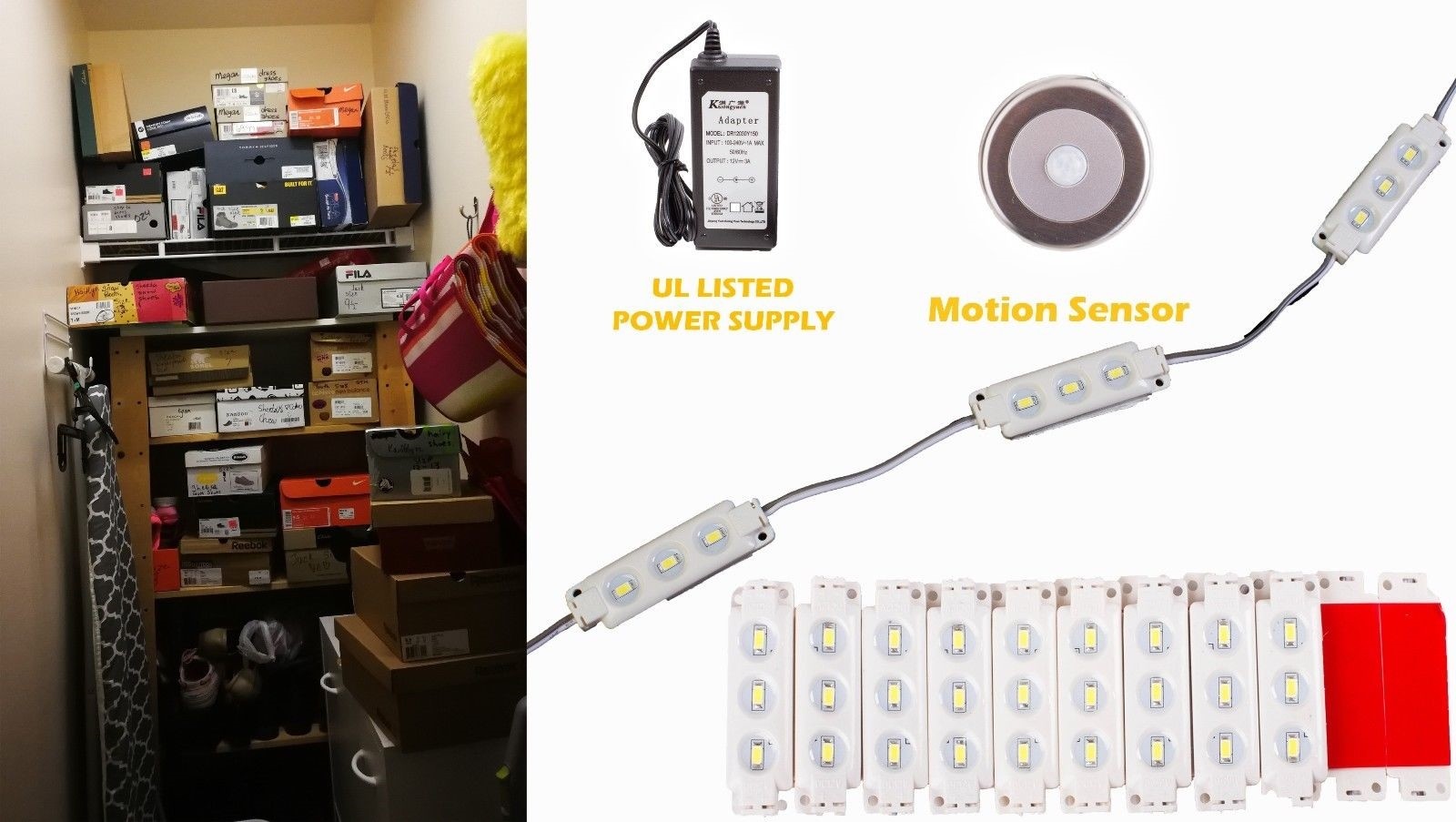 LEDupdates Closet Garage Basement LED Light + Motion Sensor Switch + UL Power