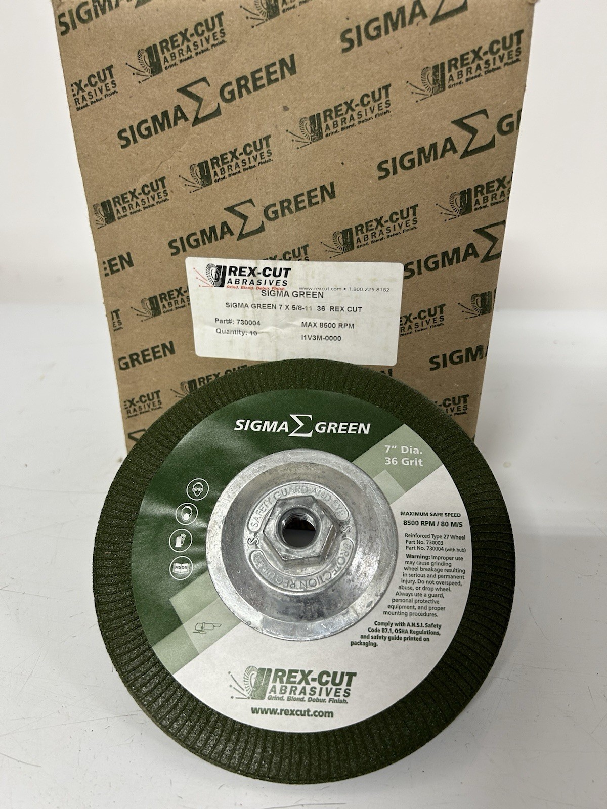 Pack of 10 Sigma Green Grinding Wheel 7” 36 Grit