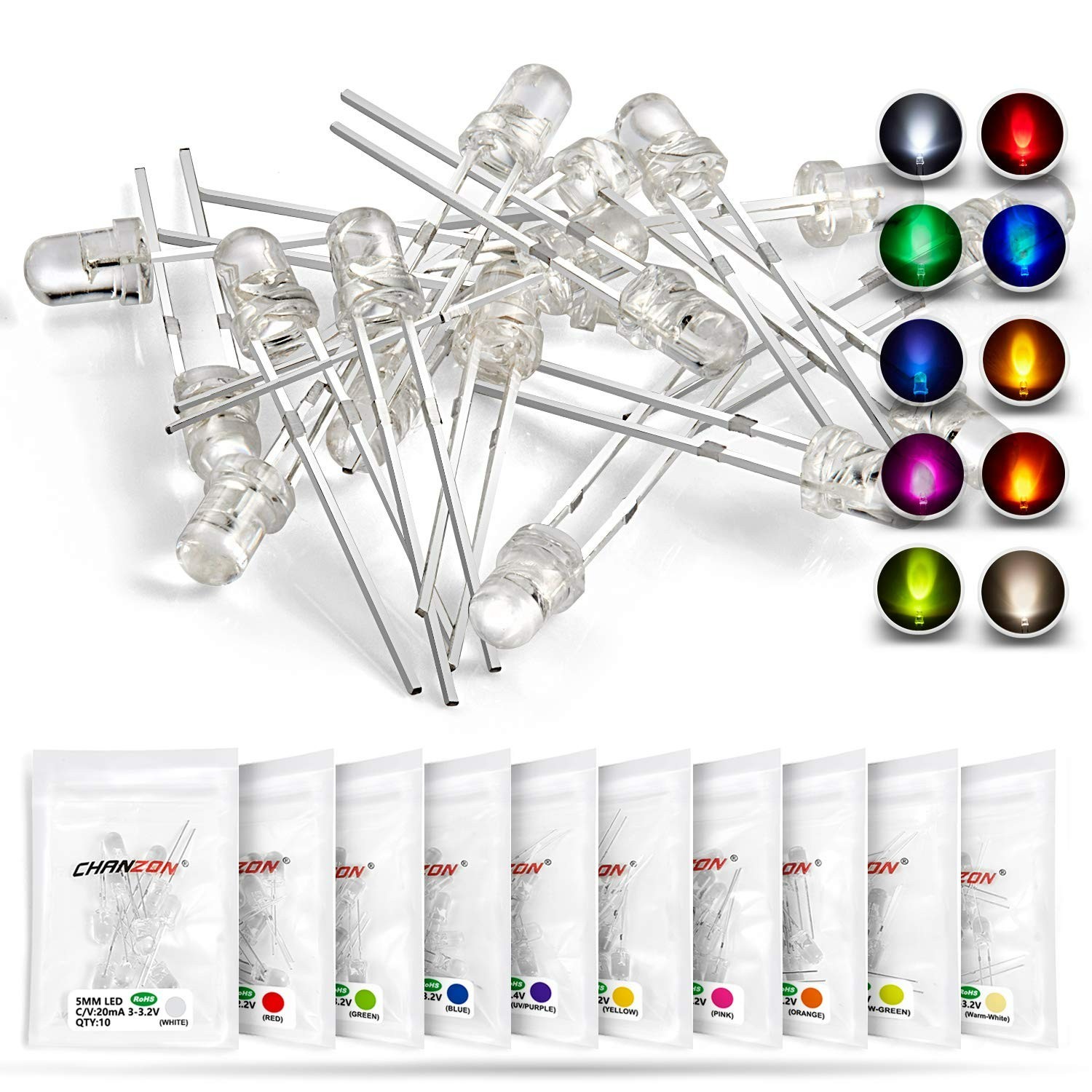 100pcs 3mm LED Diode Assortment – 10 Colors Bright Lighting Kit for DIY Projects