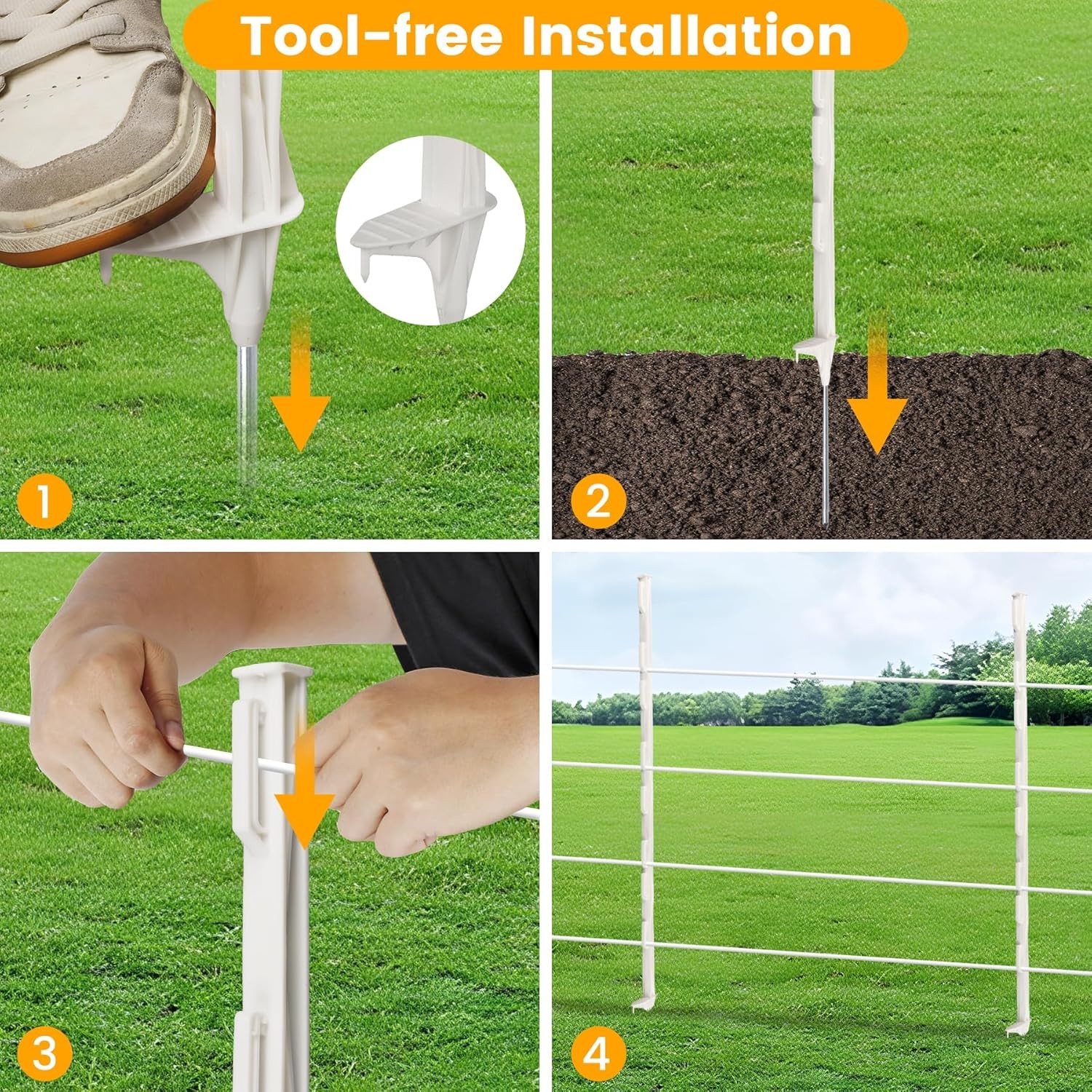 25 Pack Electric Fence Posts, 48 inch Step in Fence Post, Temporary Plastic F…