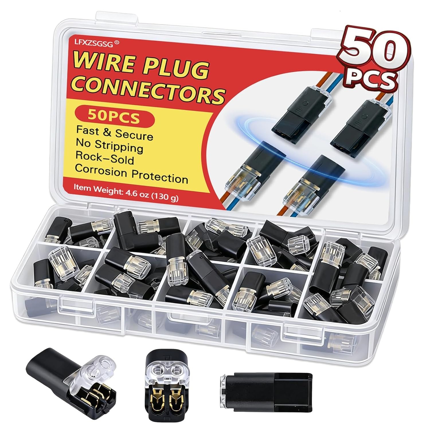 50Pcs Quick Connect Wire Connectors – No Stripping Double Wire Plug in Connector
