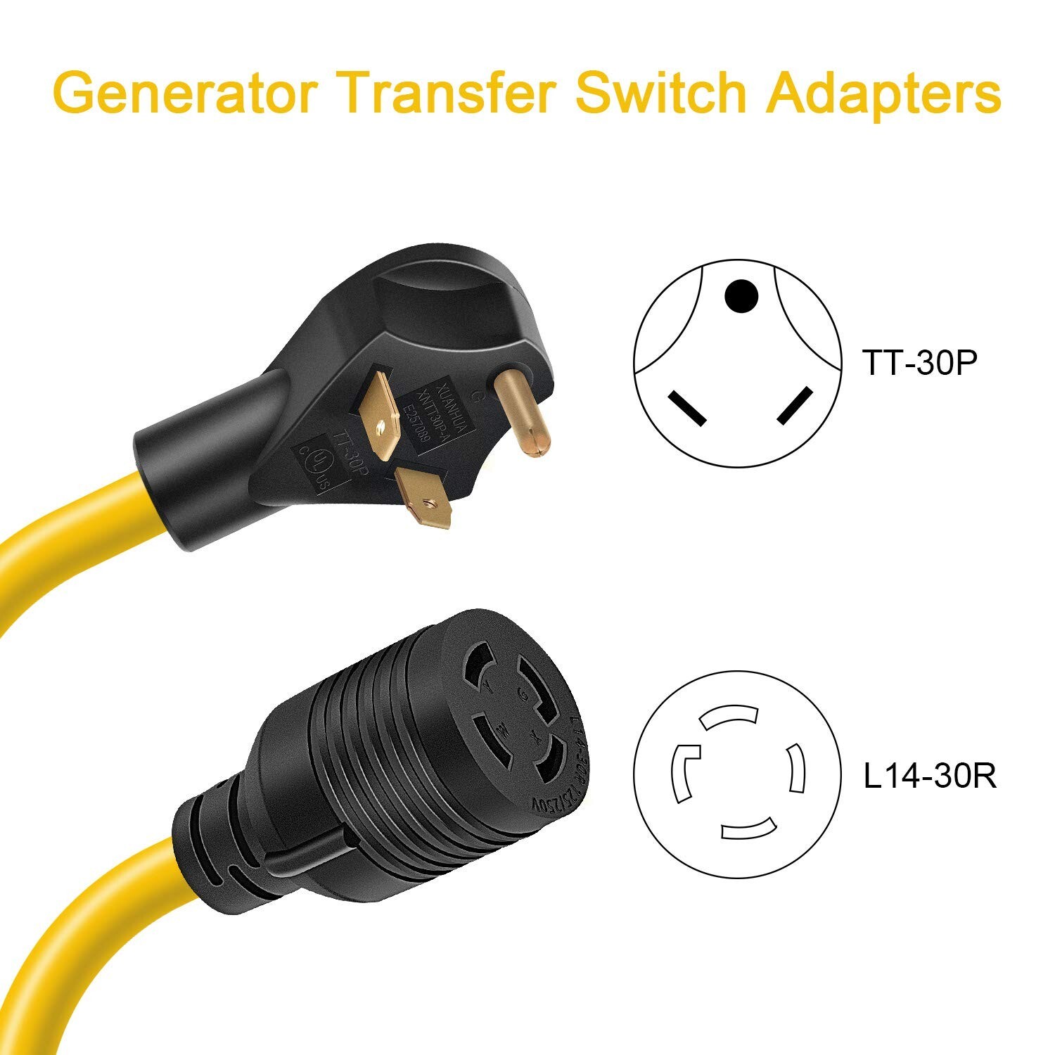 Reliable 30 Amp Generator Transfer Switch Adapter Cord TT-30P to L14-30R – 1.5FT