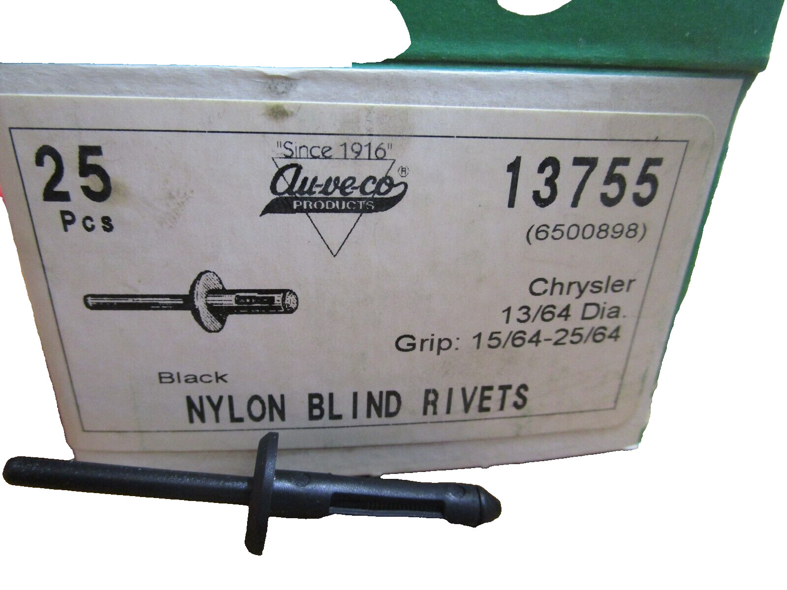 Auveco 13755 Nylon Rivet 13/64″ Hole Diameter 2″ Length. Qty 25