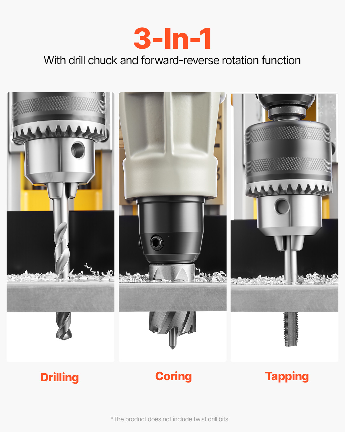 VEVOR Magnetic Drill 1450W 2878 lbf Mag Drill Press 2 in Boring Diameter 6 Bits