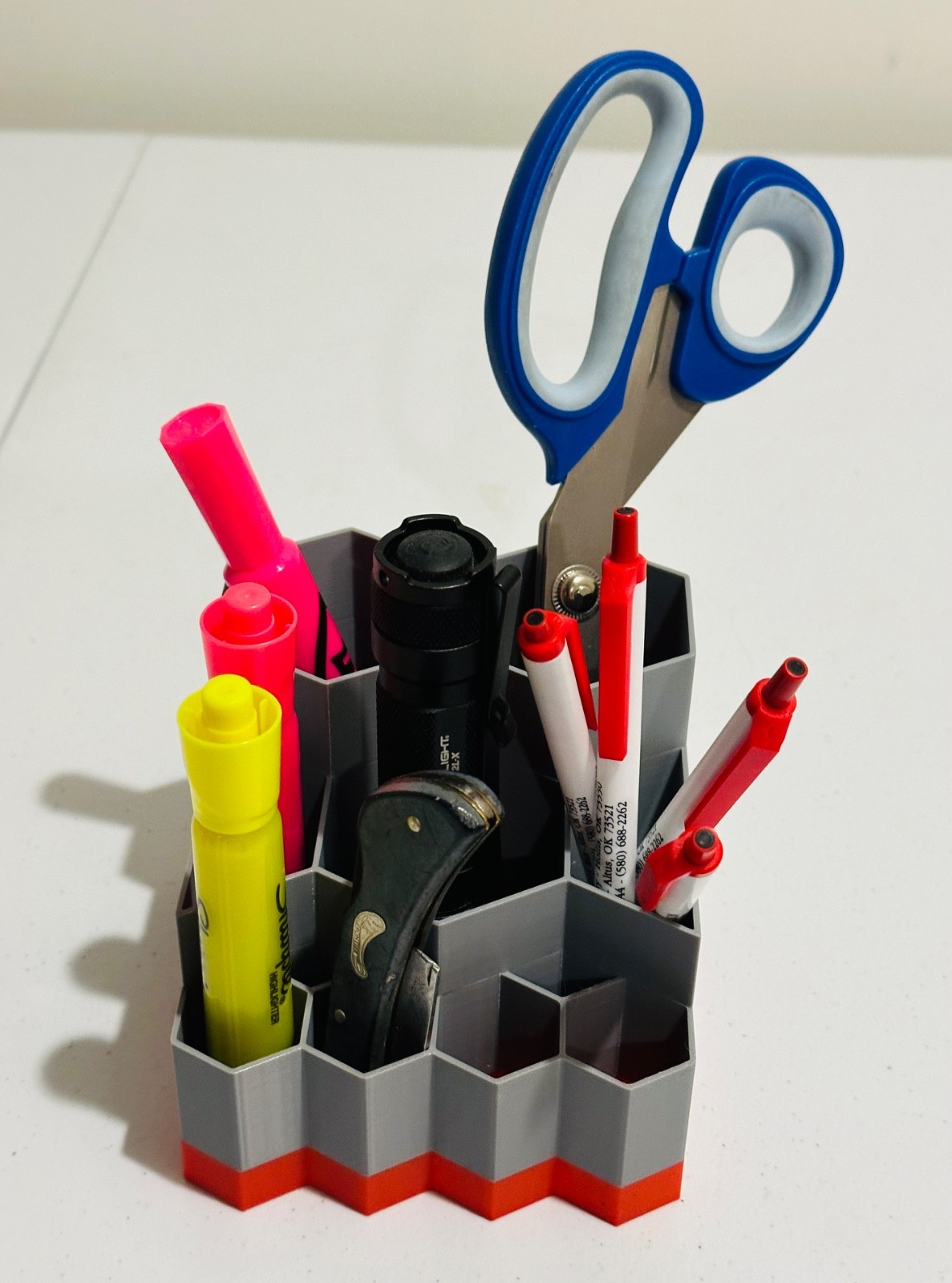 Two Tone Geometric Organizer for Office, Workshop, Kitchen, Sewing Room-Gray/Red