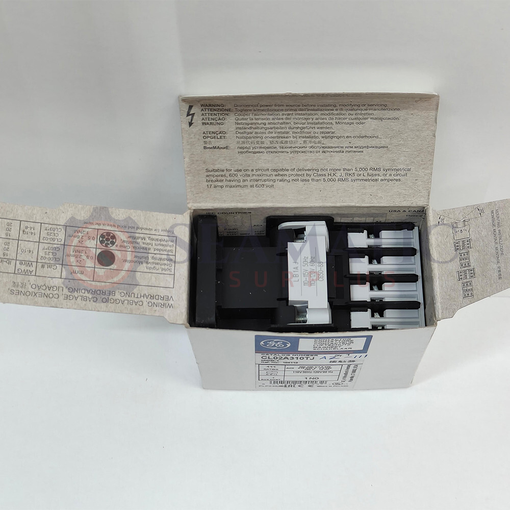 GE – CL02A310TJ CONTACTOR, 3 POLE 18A AC-3 380-440V, 1NO AUXILIARY, AZ#111+