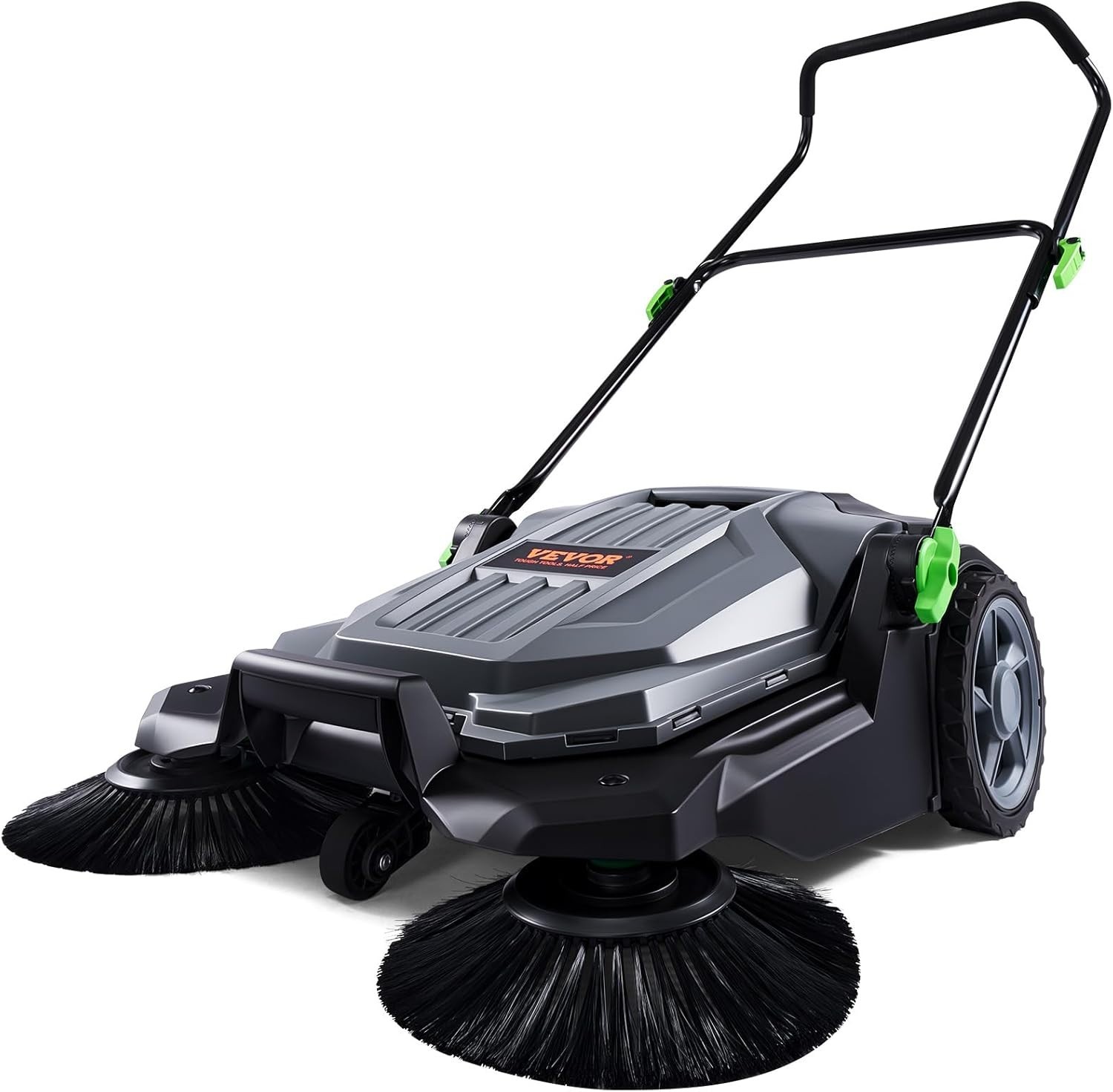 Walk-Behind Hand Push Floor Sweeper, 25.6″ Sweeping Width Floor Sweeper Manua…