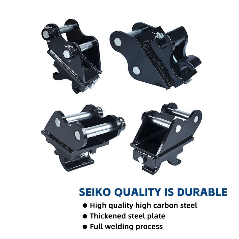 Quick-connect mechanical couplings for mini excavators, tool-free installation.