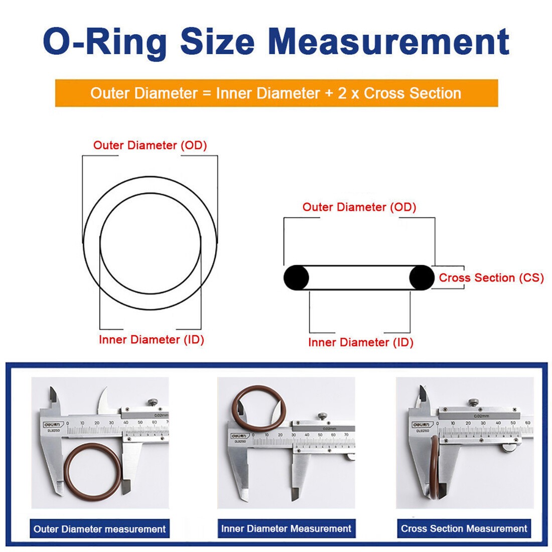 FKM Rubber O Ring 2.5mm Cross Section Brown Sealing Ring 1-195mm ID, 6-200mm OD