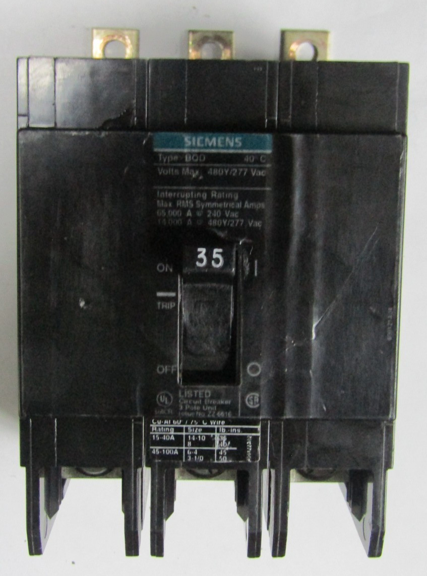 😍SIEMENS 35 AMP CIRCUIT BREAKER 3 POLES BOLT ON 480Y/277V BQD335