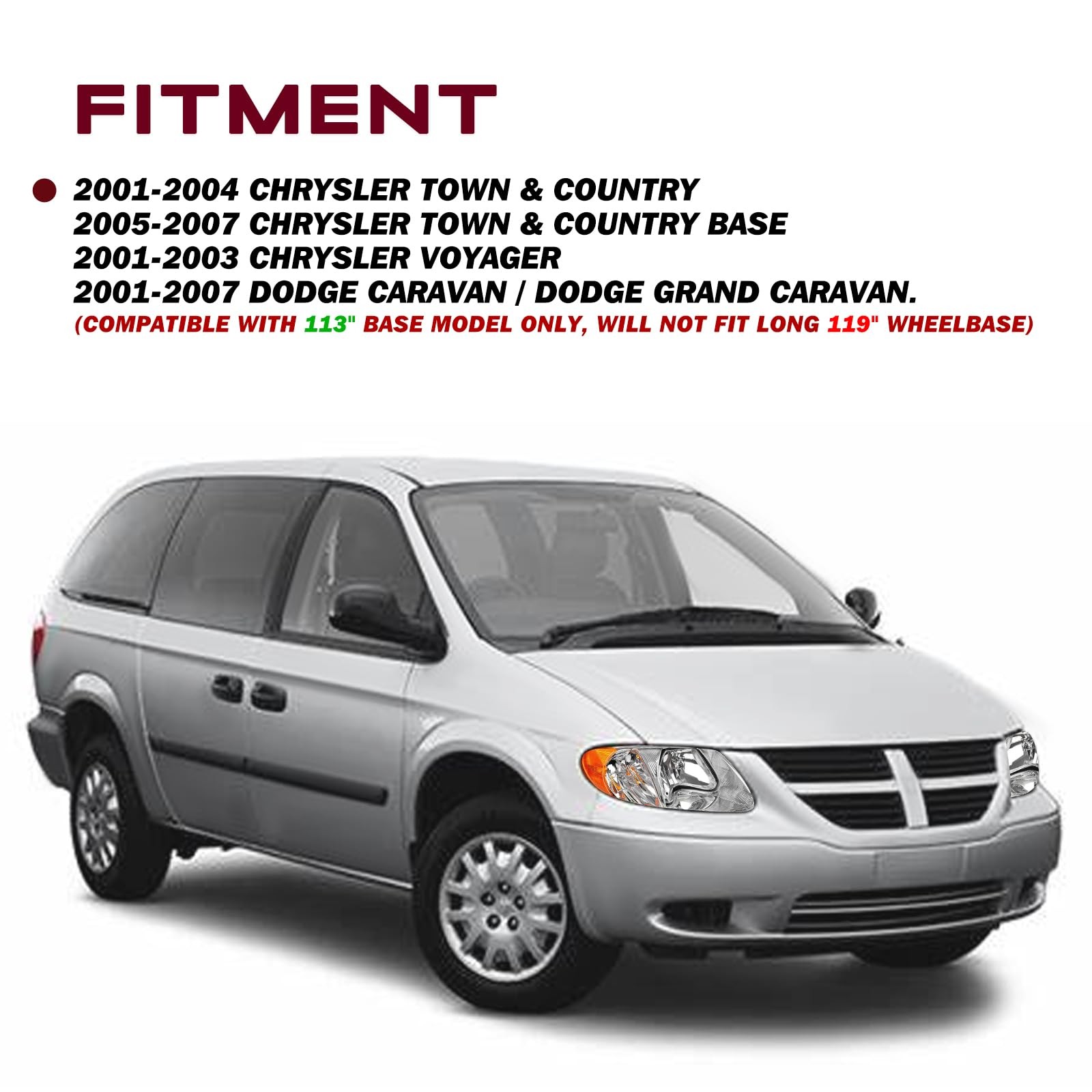 Halogen Headlight Assembly Fits for 2001-2007 Dodge Caravan