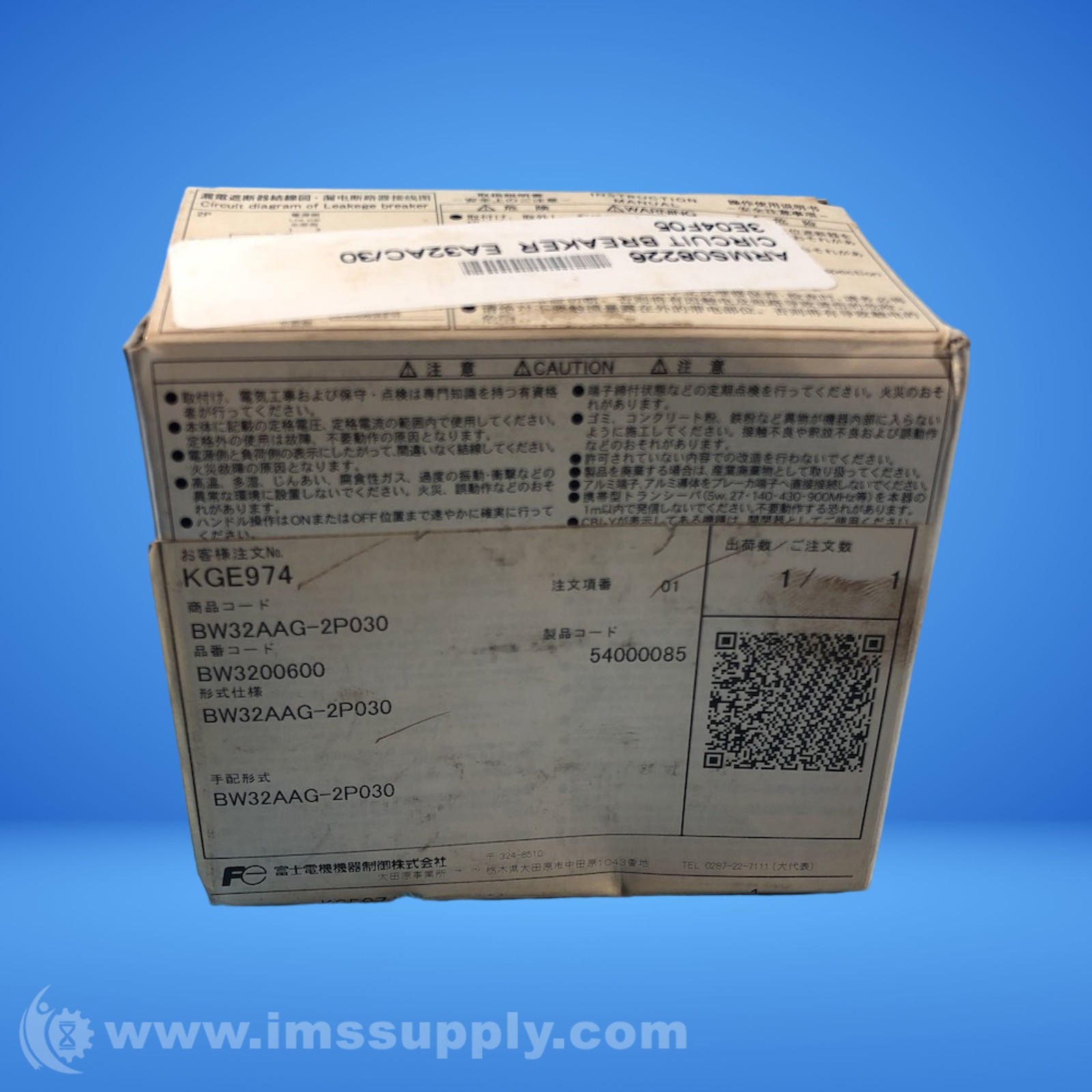 Fuji BW32AAG-2P030 Hydraulic Magnet Circuit Breaker, 2 Pole, 30A FNOB