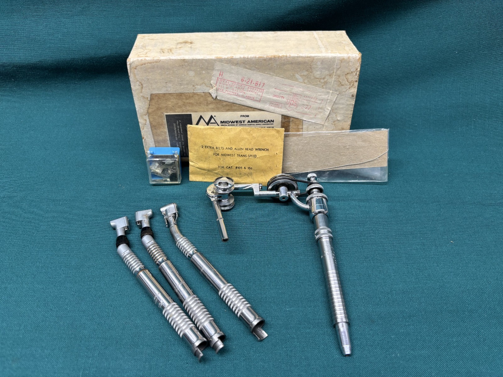 Vtg Midwest American True-Torc Dental Handpiece +Attachments +Parts (18H)