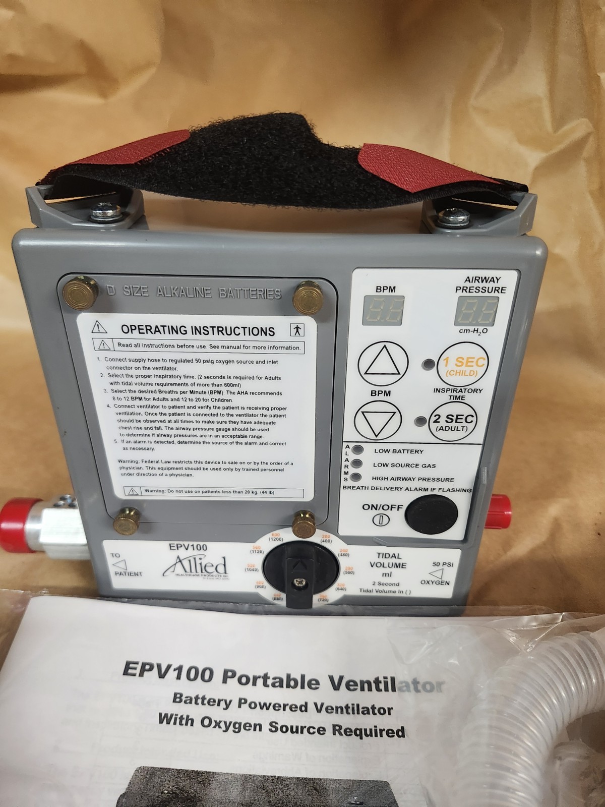 Allied Healthcare Vent EPV100 in open box with Power Supply Never Used