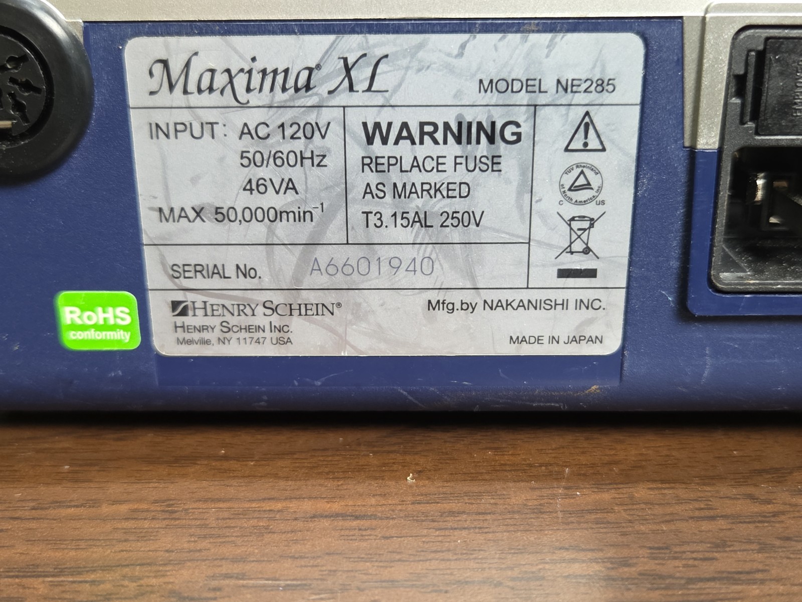 henry schein maxima xl model ne285 with handpiece (Used/ Pre-owned)