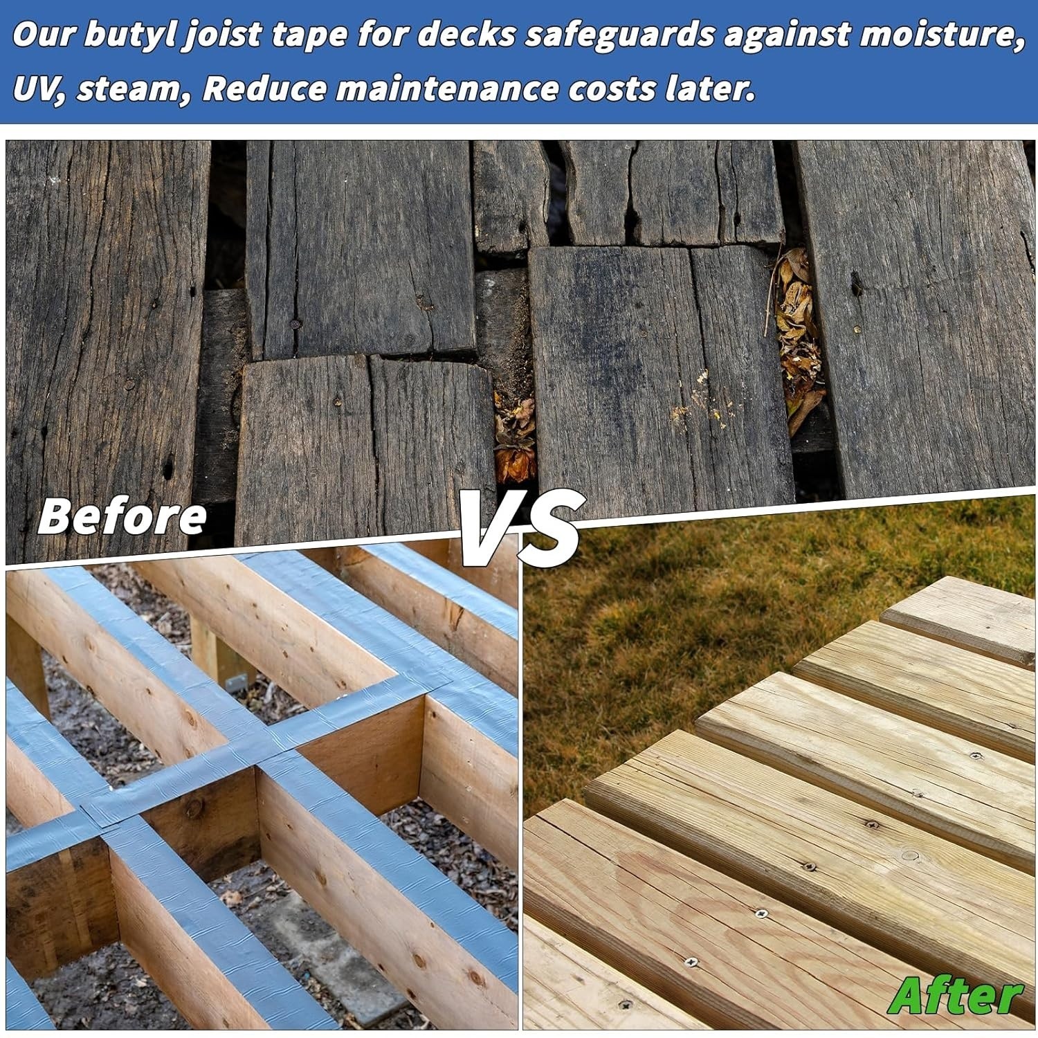 Joist Tape for Decking 2»X50′, 10 Rolls Weatherproof Butyl Tape For Decks Roof