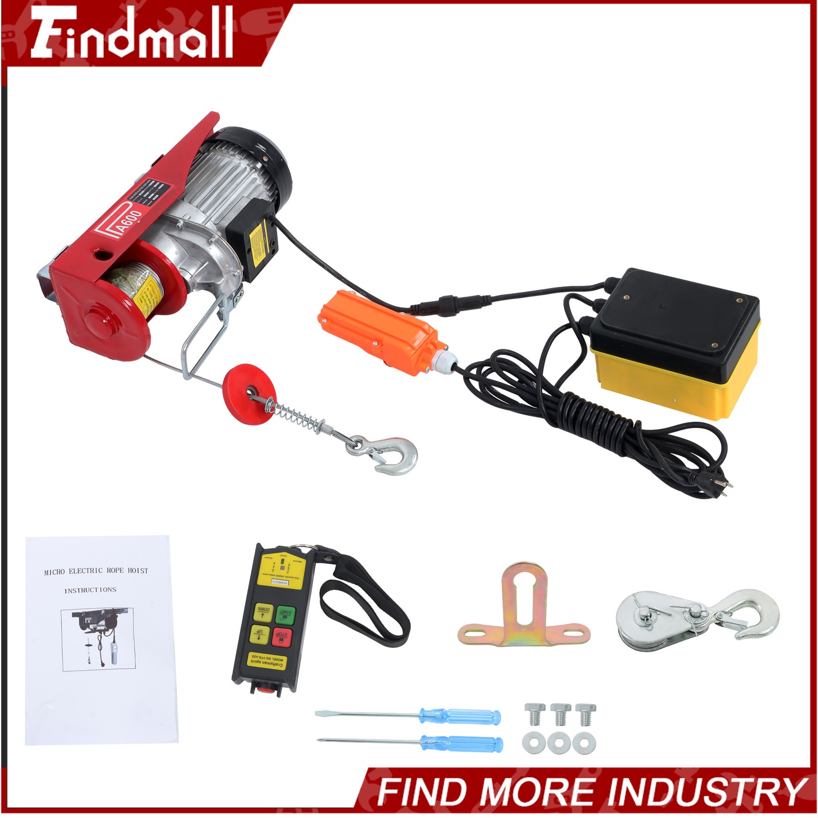 Findmall 1320 lbs 110V Mini Electric Hoist 328 ft Wireless & 14 ft Wired Remote