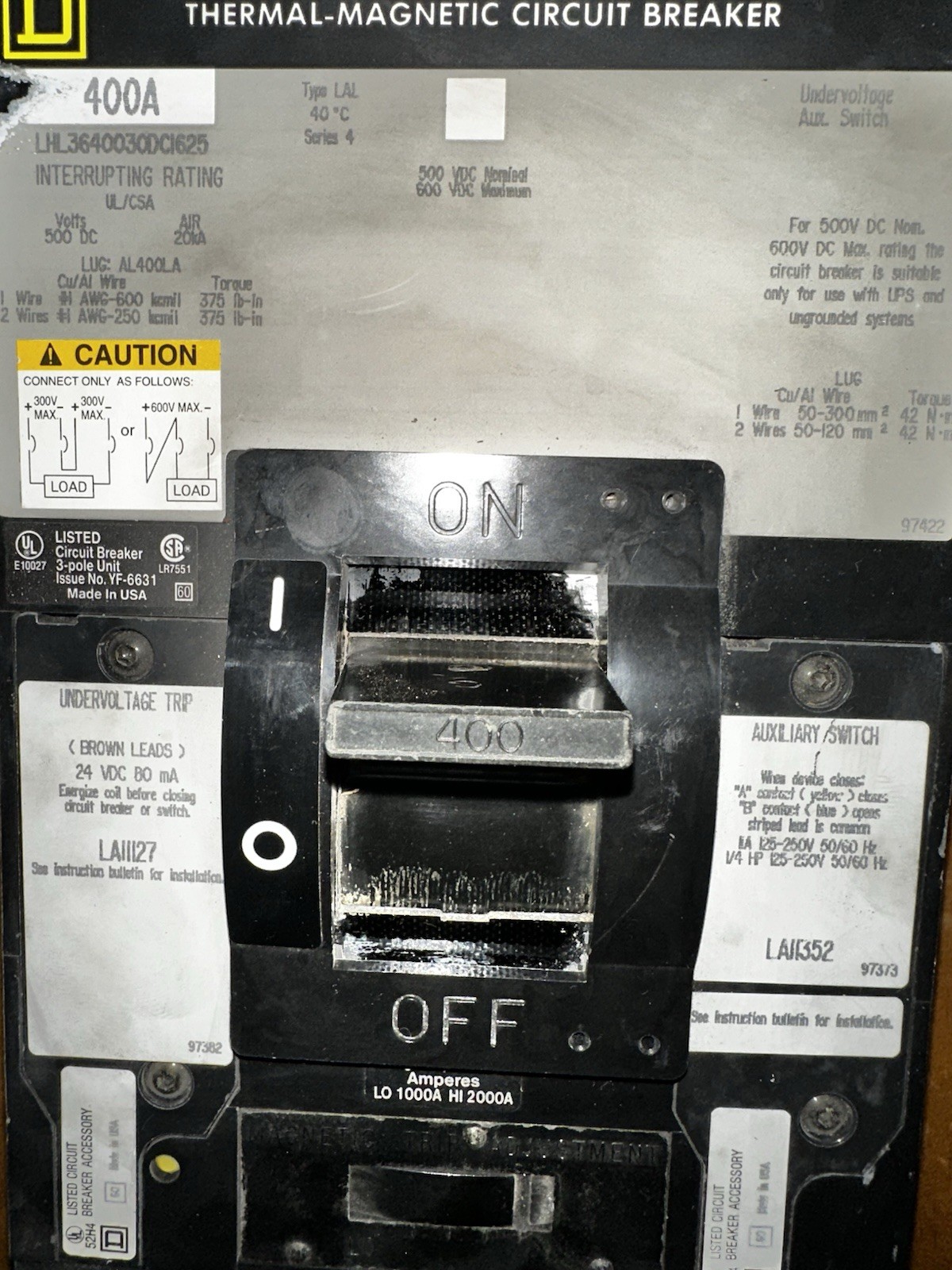 4000a Thermal-Magnetic Circuit Breaker Square D Lal364001386