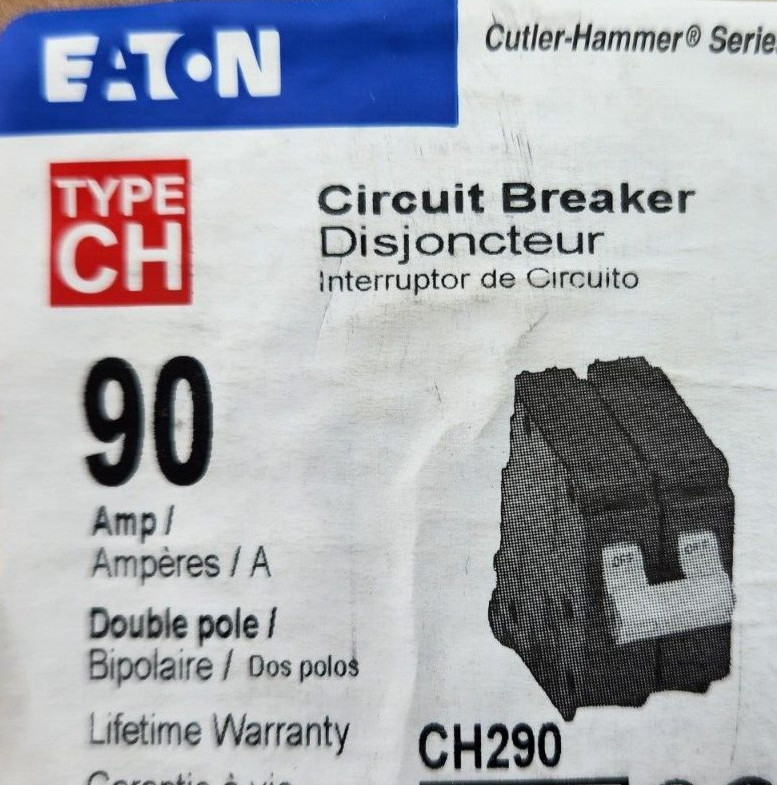 EATON CH290 THERMAL MAGNETIC CIRCUIT BREAKER, 90A, 2P, 120/240V, NEW SURPLUS