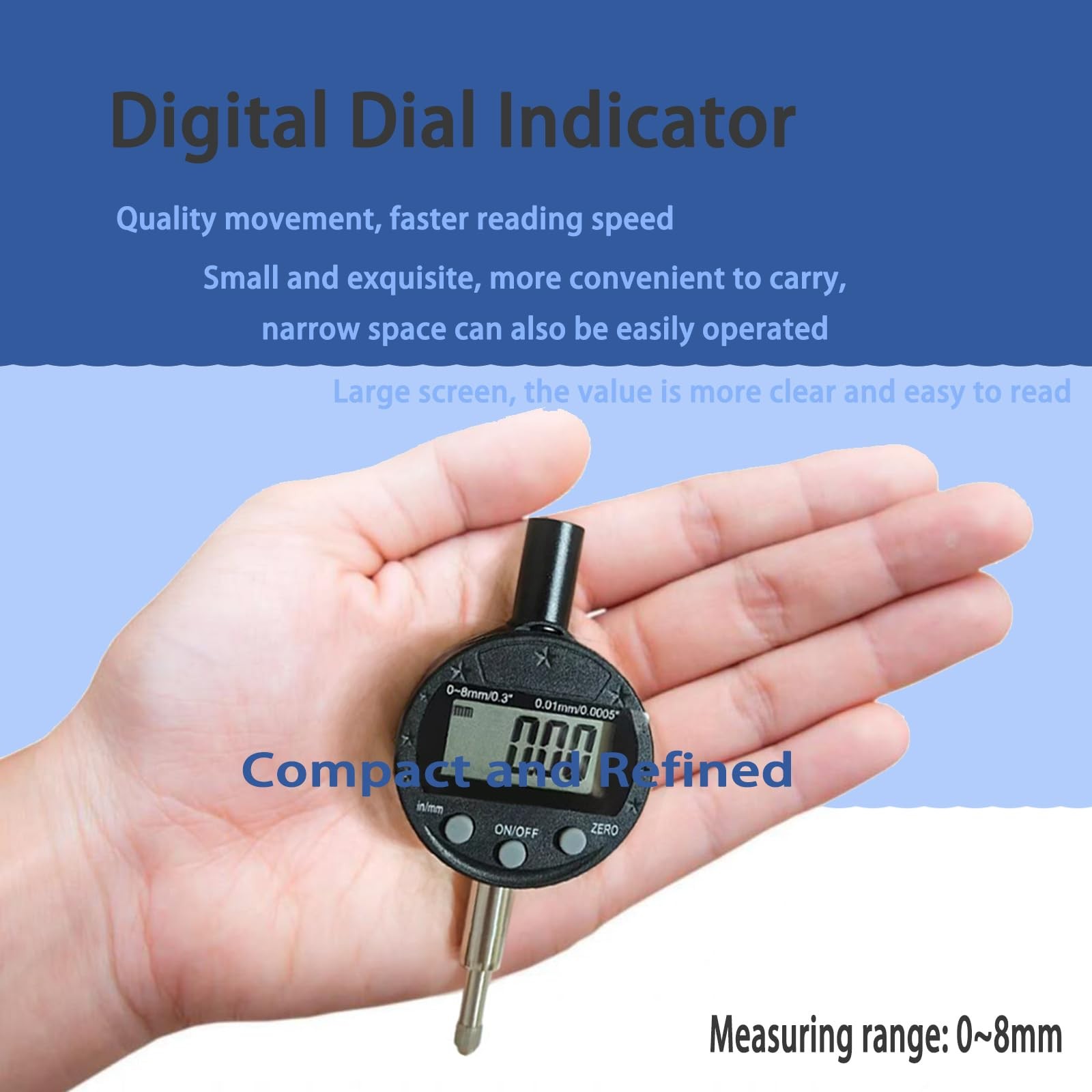 Electronic Digital Indicator Gauge 0.0005″/0.01mm Lathe Woodworking Tool