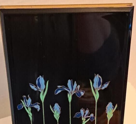 New OTAGIRI Brand Black Lacquer W/Blue Iris Address Book Pages Have Gold Edges
