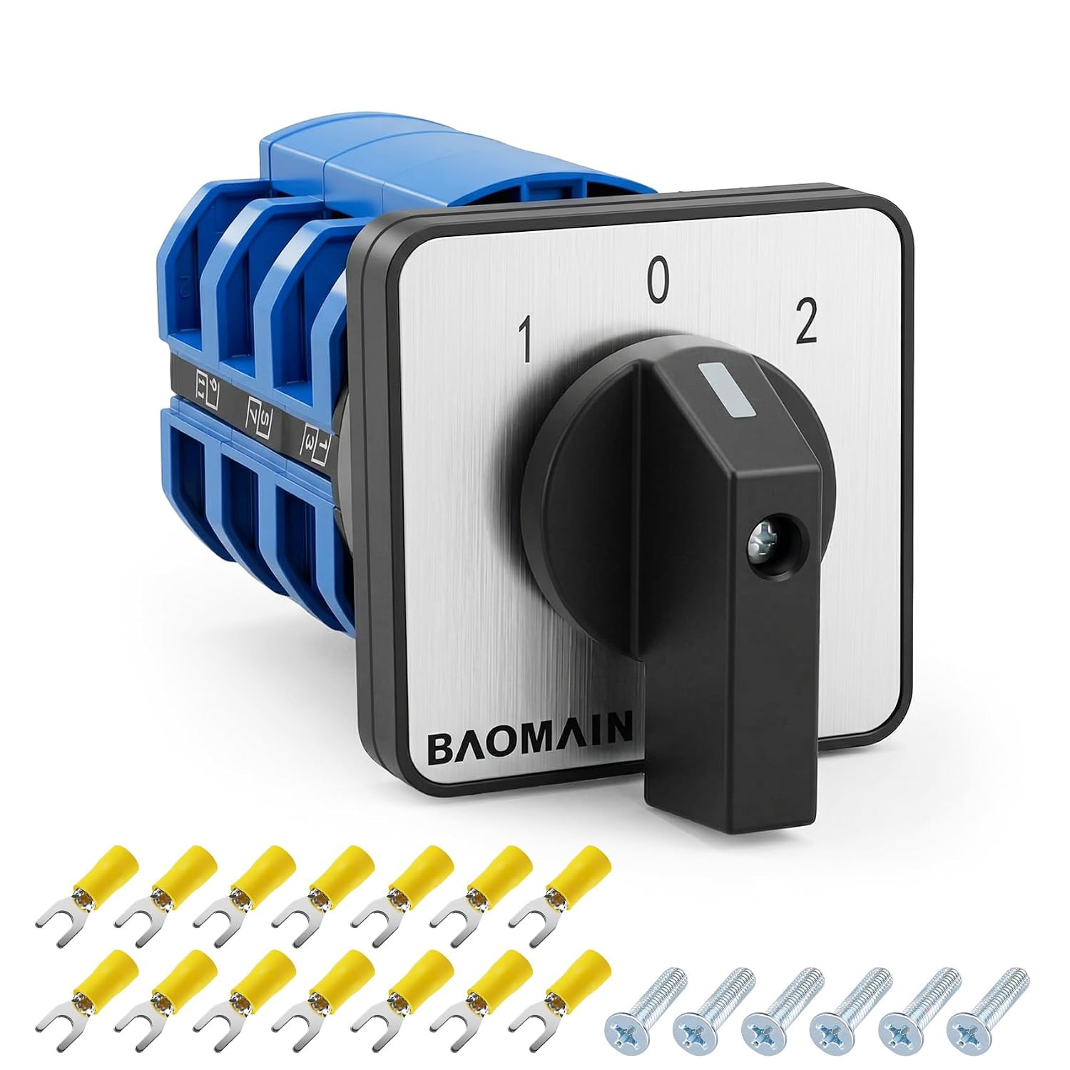 Rotary Changeover Switch,63A 3-Position,12-Terminal Cam Selector with 1-0-2 Circ