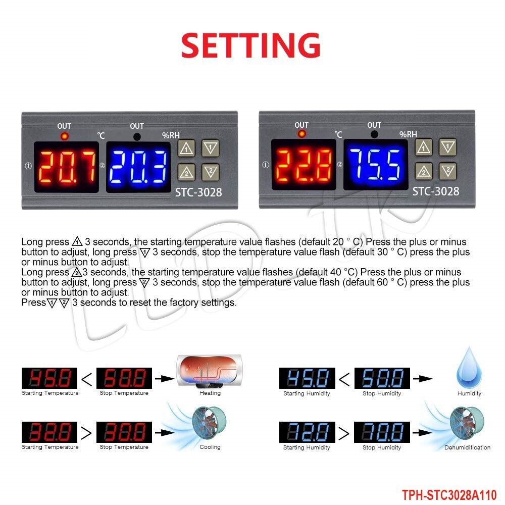 Digital Temperature Humidity Controller Switch Thermostat STC-3028 AC110-220V