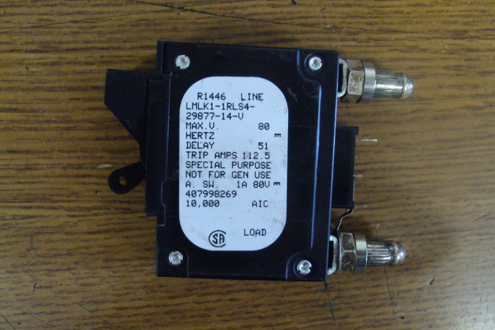 New Airpax LMLK1-1RLS4-29877-14-V 90A 80V Bullet Circuit Breaker B46